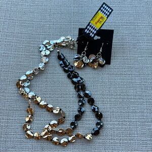 Bronze And Gold Beaded Necklace And Dangle Earring Set  16” Long